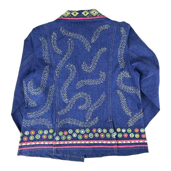 Vintage Y2K Entice Embroidered Dark Blue Denim Jean Jacket Blazer Hippie Medium - Picture 8 of 16